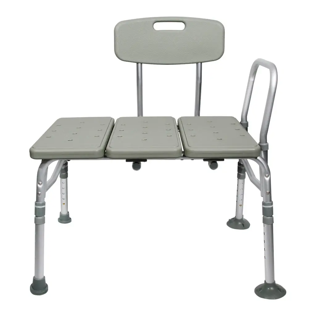 Knocked Down Bath Transfer Bench Removable Arm Rail 17-1/2 to 22-1/2 Inch Seat Height 400 lbs. Weight Capacity