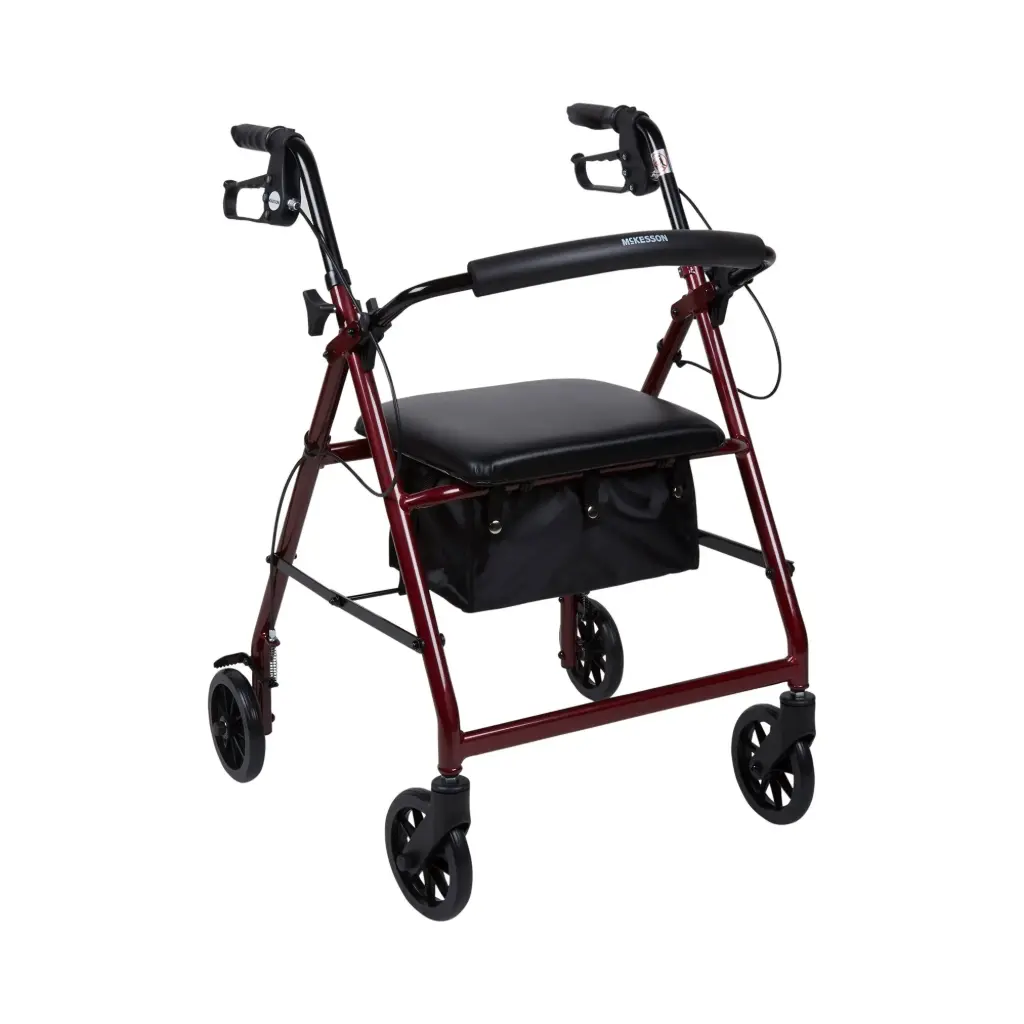 [1065263] 4 Wheel Rollator McKesson Red Adjustable Height / Folding Aluminum Frame