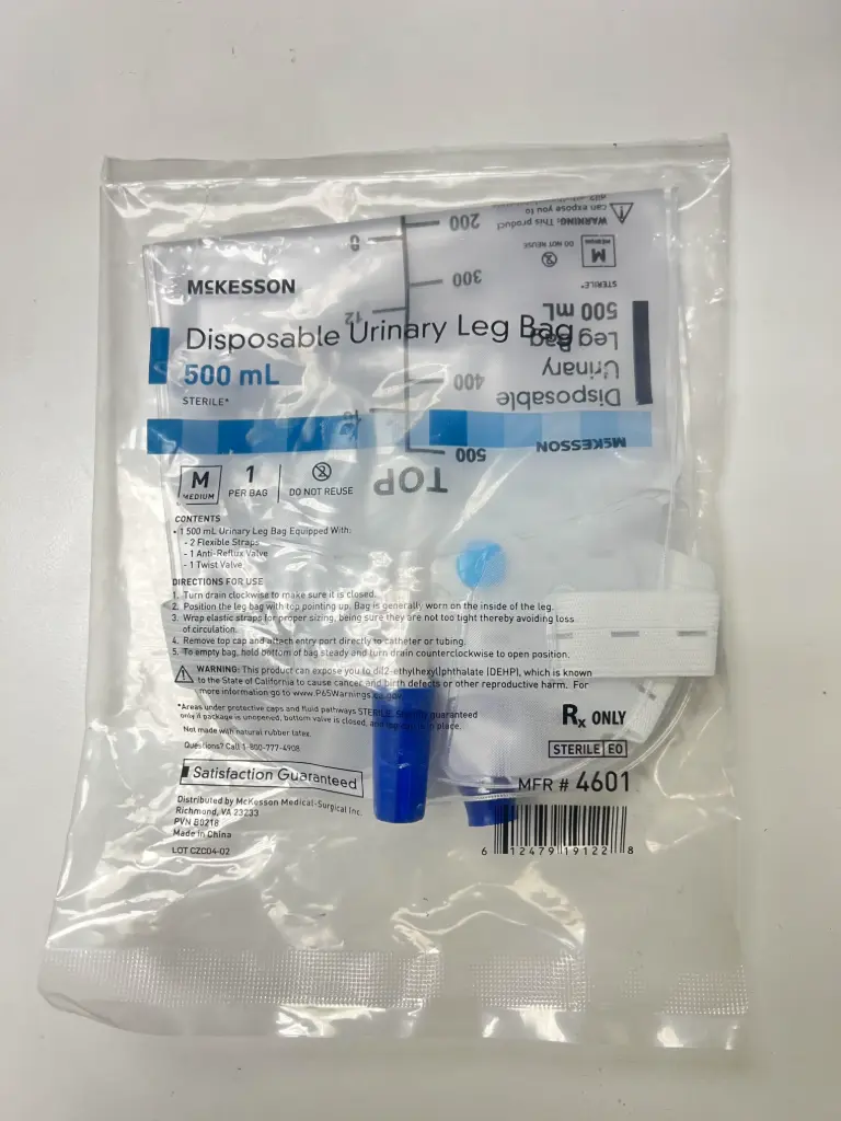 Urinary Leg Bag Anti-Reflux Valve Sterile 500 mL Vinyl.