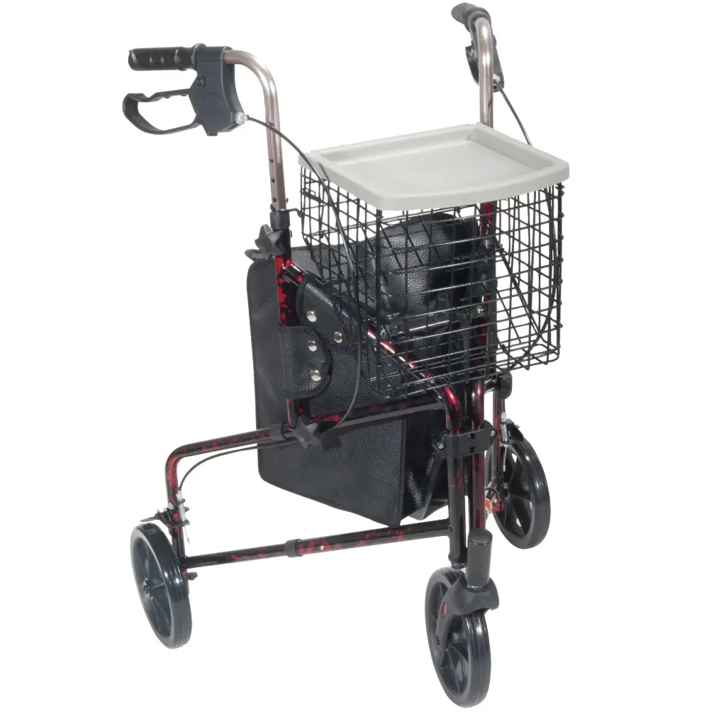 [10289RD] 3 Wheel Rollator with basket, red
