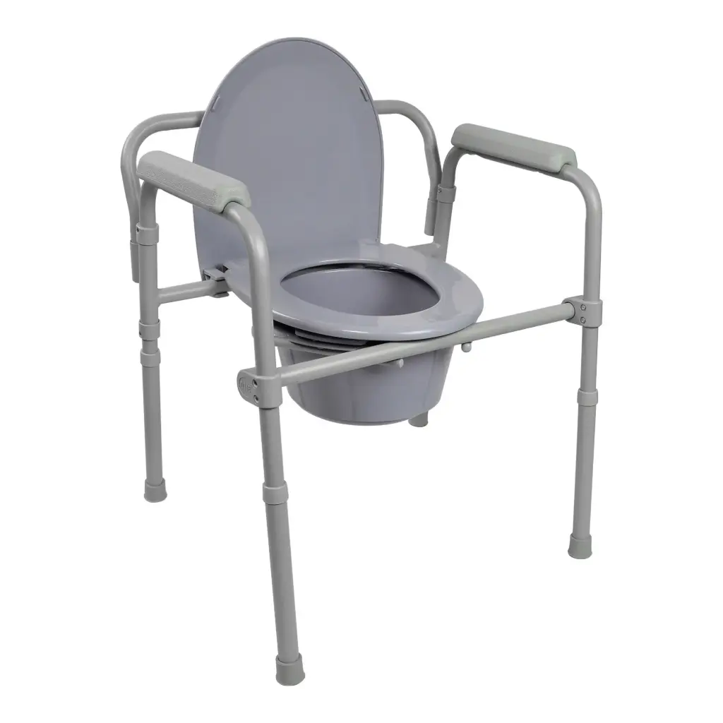 3-in-1 Commode Chair McKesson Fixed Arms Steel Frame Back Bar 13-1/2 Inch Seat Width 350 lbs. Weight Capacity