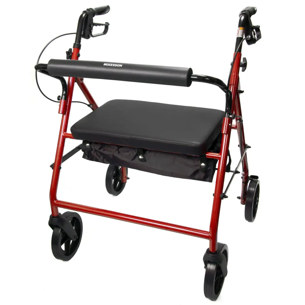 Bariatric 4 Wheel Rollator McKesson Red Adjustable Height / Heavy Duty / Folding Steel Frame 