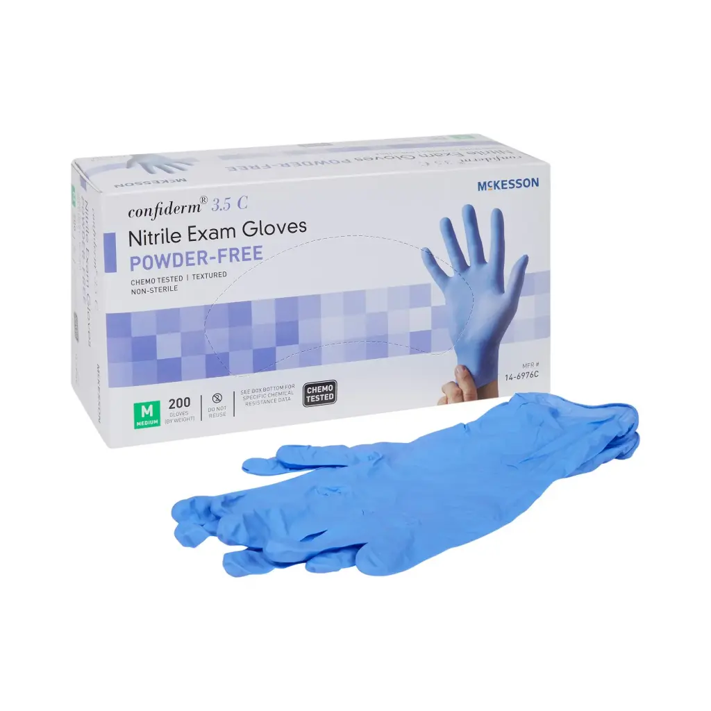 Exam Glove 3.5C Medium NonSterile Nitrile Standard Cuff Length Textured Fingertips Blue Chemo Tested