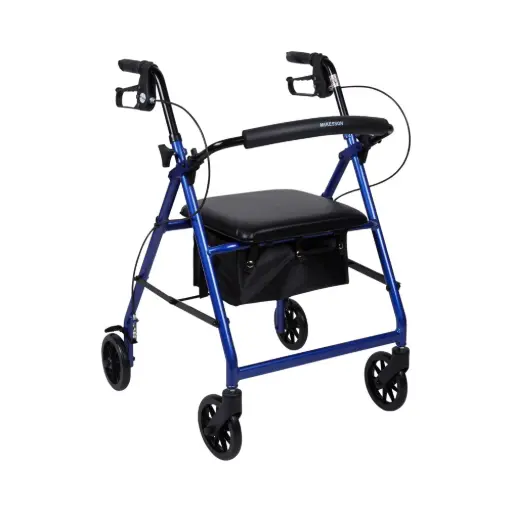 [1065264] 4 Wheel Rollator McKesson Blue Adjustable Height / Folding Aluminum Frame